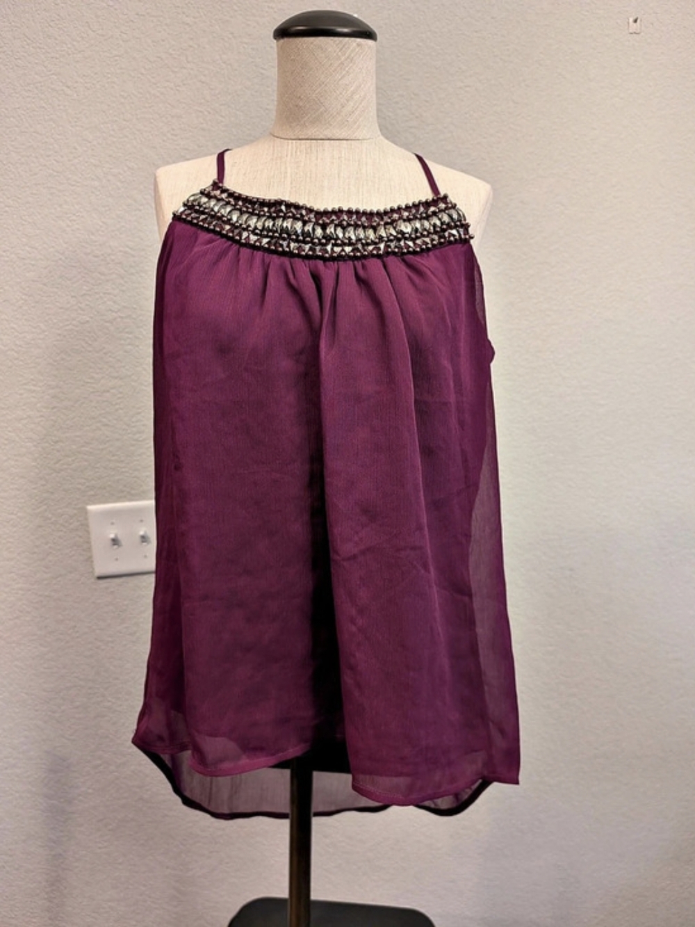 Studio Y Sheer Overlay Tank Top in Plum Party Y2K Size Large